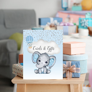 Elephant Blue Balloon Baby Duschkarten Geschenke Poster