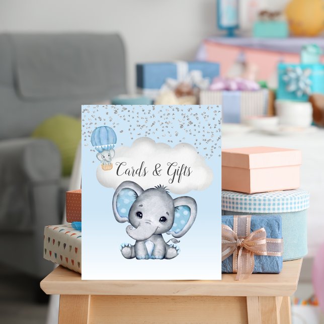 Elephant Blue Balloon Baby Duschkarten Geschenke Poster (Von Creator hochgeladen)