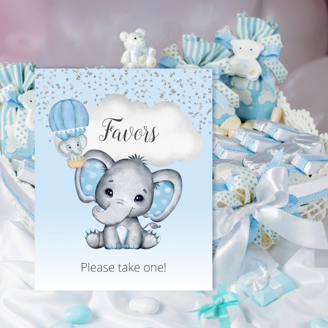 Elephant Blue Balloon Baby Shower Favorit Schild (Von Creator hochgeladen)