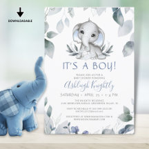 Elephant Blue Boy Baby Dusche Aquarell