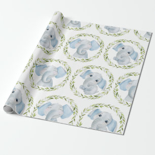 Elephant Blue Boy Baby Shower Geschenkpapier