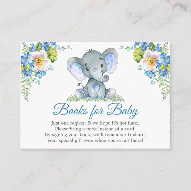Elephant Blue Floral Baby Duschbücher für Baby Begleitkarte (Vorderseite)