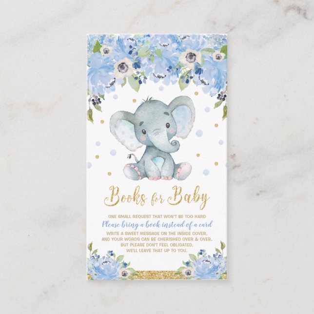 Elephant Blue Floral Baby Dusche bringen ein Buch Begleitkarte (Vorderseite)