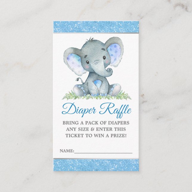 Elephant Blue Glitzer Diaper Raffle Baby Dusche Begleitkarte (Vorderseite)