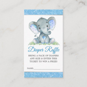 Elephant Blue Glitzer Diaper Raffle Baby Dusche Begleitkarte