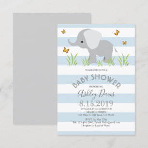 Elephant Blue Gray Boy Baby Shower Einladung