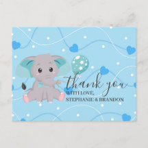 Elephant Blue Herz Balloons Danke Karte