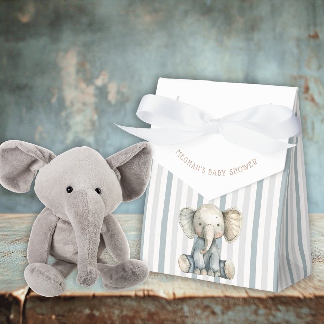Elephant Blue Striping Baby Dusche Geschenkschachtel (Elephant Blue Striped Baby Shower Favor Boxes)
