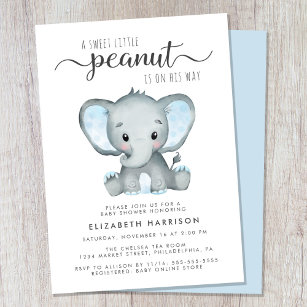 Elephant Blue Watercolor Baby Boy Dusche Einladung