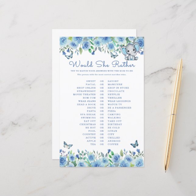 Elephant Blue würde sie eher ein Baby Duschspiel (Vorderseite/Rückseite Beispiel)