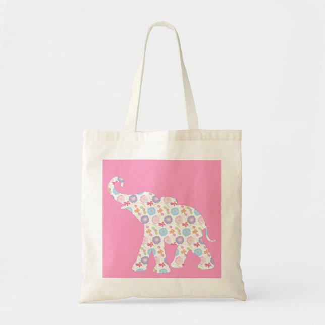 Elephant - Blume-Muster Pink einzigartig Tragetasche (Vorne)