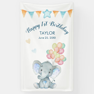 Elephant Blush Blue Star Happy 1. Geburtstag Banne Banner