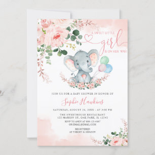 Elephant Blush Pink Sweet Little Girl Baby Dusche Einladung