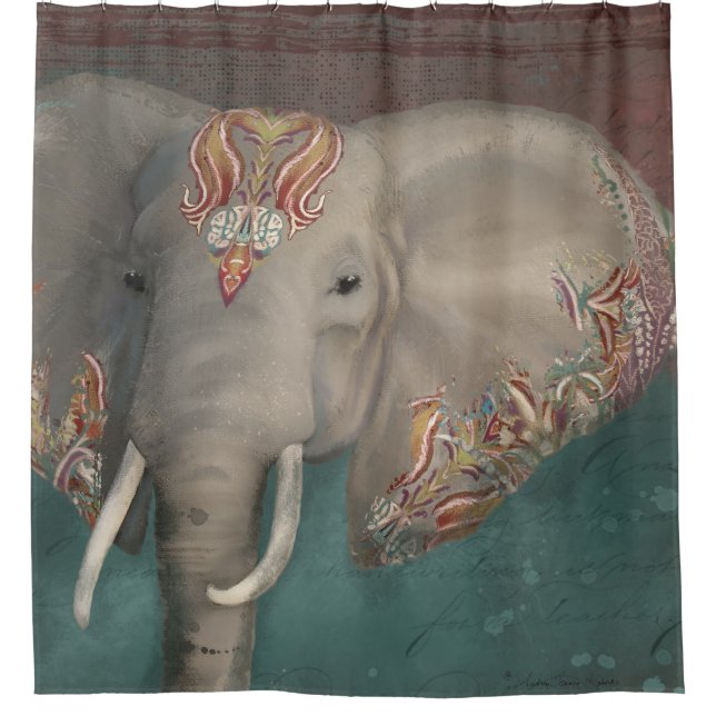Elephant Boho Bohemisch Tribal Kashmir Kani Dusche Duschvorhang (Vorderseite)