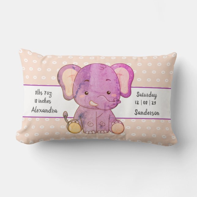 Elephant Boho Peach Pink Baby Stats Kinderzimmer Lendenkissen (Vorderseite)