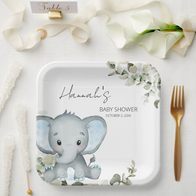 Elephant Boy Baby Shower Pappteller (Hochzeit)