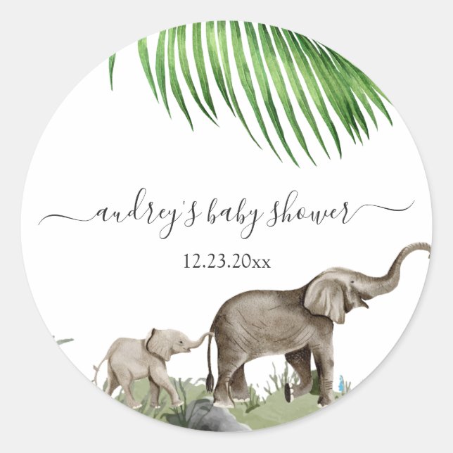 Elephant Boy Baby Shower Runder Aufkleber (Vorderseite)