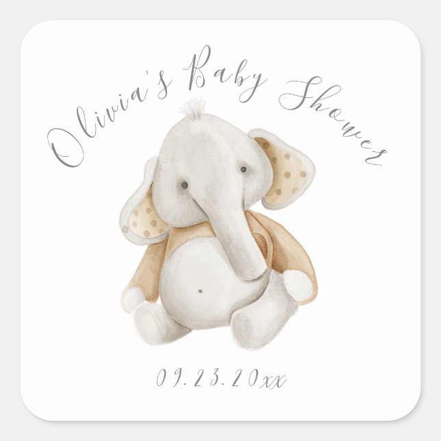 Elephant Boy Baby Shower Square Sticker (Vorderseite)