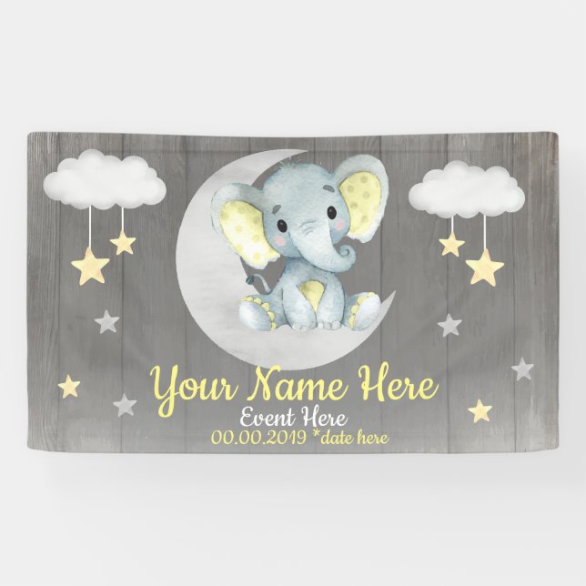 Elephant Boy Backdrop Moon Stars Gelber Name Banner (Horizontal)