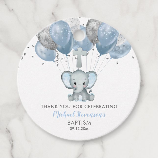Elephant Boy Balloons Taufe Vielen Dank, dass Sie  Geschenkanhänger (Vorderseite)