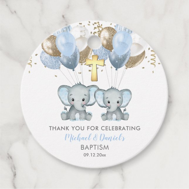 Elephant Boy Balloons Taufe Vielen Dank, dass Sie  Geschenkanhänger (Vorderseite)