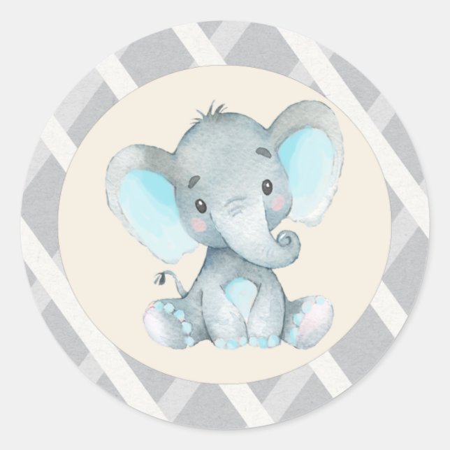 Elephant Boy Blue Baby Shower Stickers (Vorderseite)