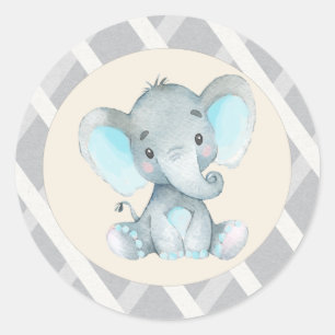 Elephant Boy Blue Baby Shower Stickers