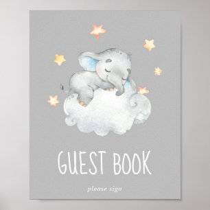 Elephant Boy   Graue Baby Shower Guest Book Sign Poster