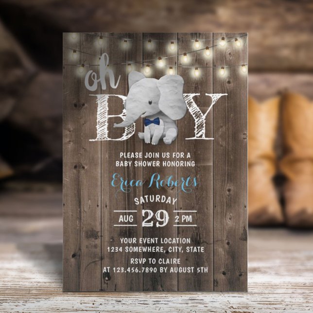 Elephant Boy Rustic Barn Wood Baby Dusche Einladung (Von Creator hochgeladen)