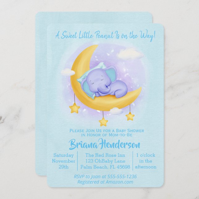 Elephant Boy Sweet Little Peanut Baby Dusche Einladung (Vorne/Hinten)