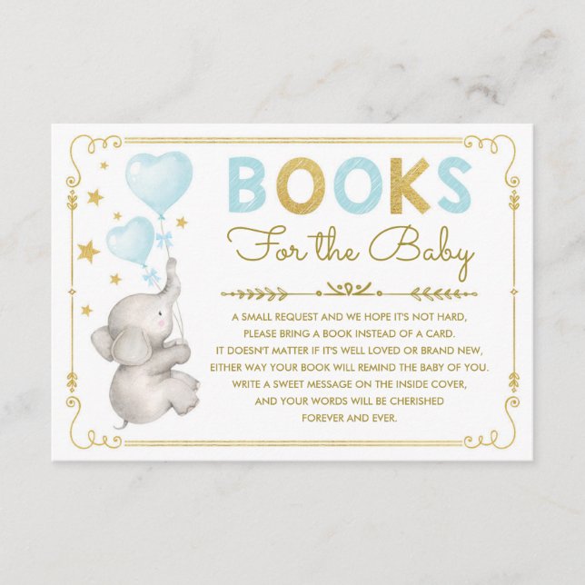 Elephant bringen eine Book Card Blue Gold Twinkle  Begleitkarte (Vorderseite)
