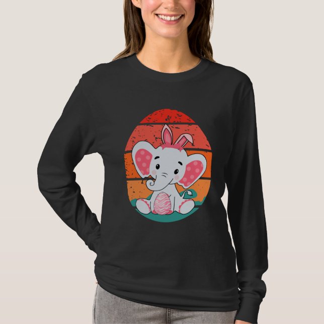 Elephant Bunny Happy Easter Eggs Retro Men Women K T-Shirt (Vorderseite)