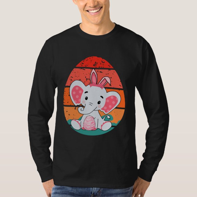 Elephant Bunny Happy Easter Eggs Retro Men Women K T-Shirt (Vorderseite)