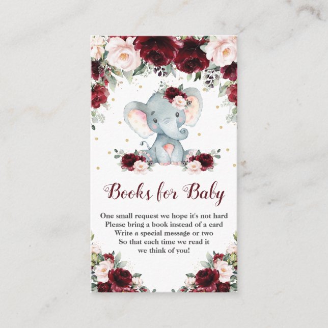 Elephant Burgundy Blush Floral Books for Baby Begleitkarte (Vorderseite)