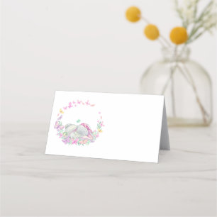 Elephant Butterfly Pink Button Platzkarte