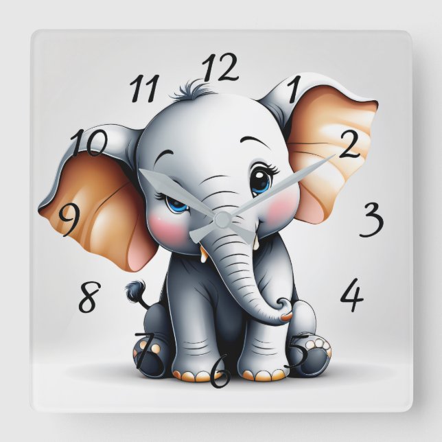 Elephant Cartoon Quadratische Wanduhr (Vorderseite)