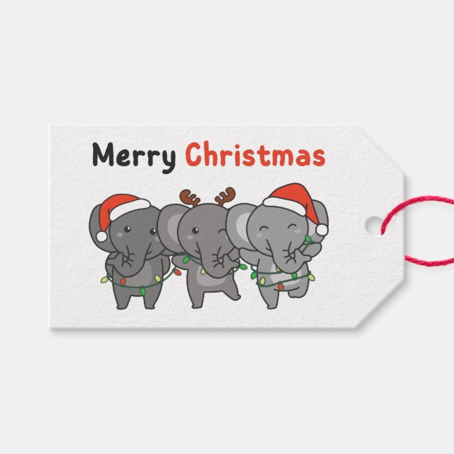 Elephant Christmas Animals Elephants Merry Gift Ta Geschenkanhänger (Vorderseite (Horizontal))