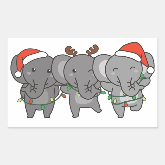 Elephant Christmas Animals Niedlich Square S Rechteckiger Aufkleber (Vorderseite)