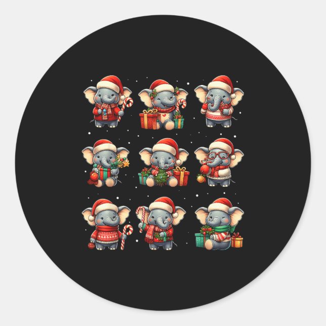 Elephant Christmas Funny Elephant Lover Pajama Men Runder Aufkleber (Vorderseite)