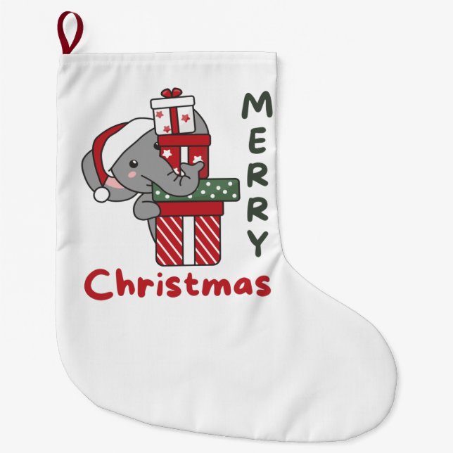 Elephant Christmas Gift Winter Animals Elephant Großer Weihnachtsstrumpf (Vorderseite)