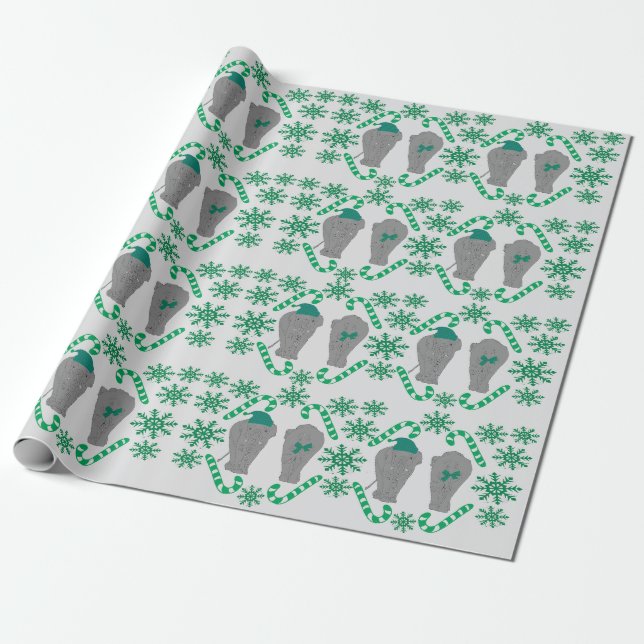 Elephant Christmas Green Packpapier (Ungerollt)