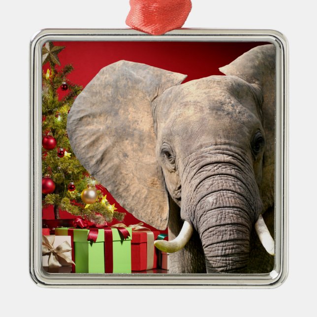 Elephant Christmas Greetings Ornament Aus Metall (Vorne)
