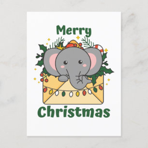 Elephant Christmas Letter Winter Animals Elephants Feiertagspostkarte