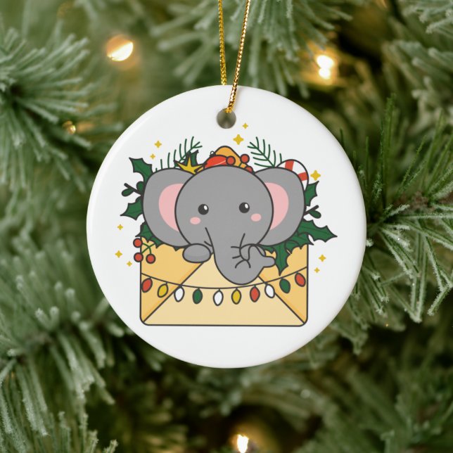 Elephant Christmas Letter Winter Animals Elephants Keramik Ornament (Baum)