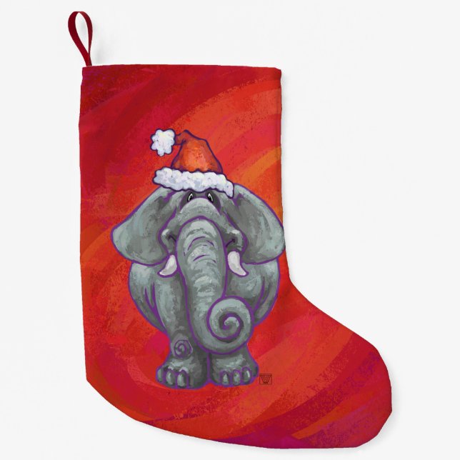 Elephant Christmas on Red Kleiner Weihnachtsstrumpf (Vorderseite)