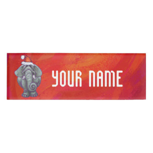 Elephant Christmas on Red Namenschild