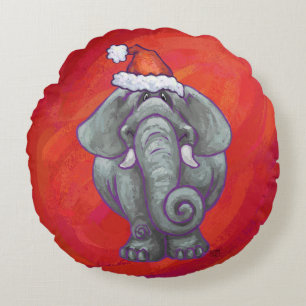 Elephant Christmas on Red Rundes Kissen