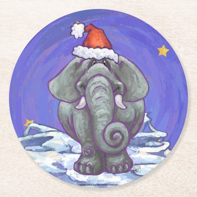 Elephant Christmas Runder Pappuntersetzer (Vorderseite)
