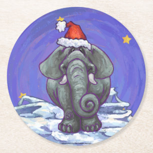 Elephant Christmas Runder Pappuntersetzer