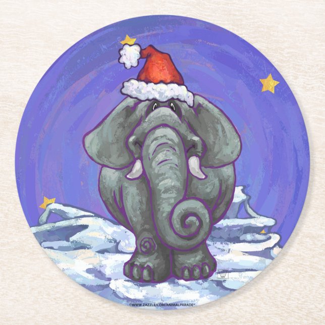 Elephant Christmas Runder Pappuntersetzer (Vorderseite)
